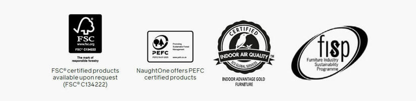 Percy Lounge Chair sustainability certification logos