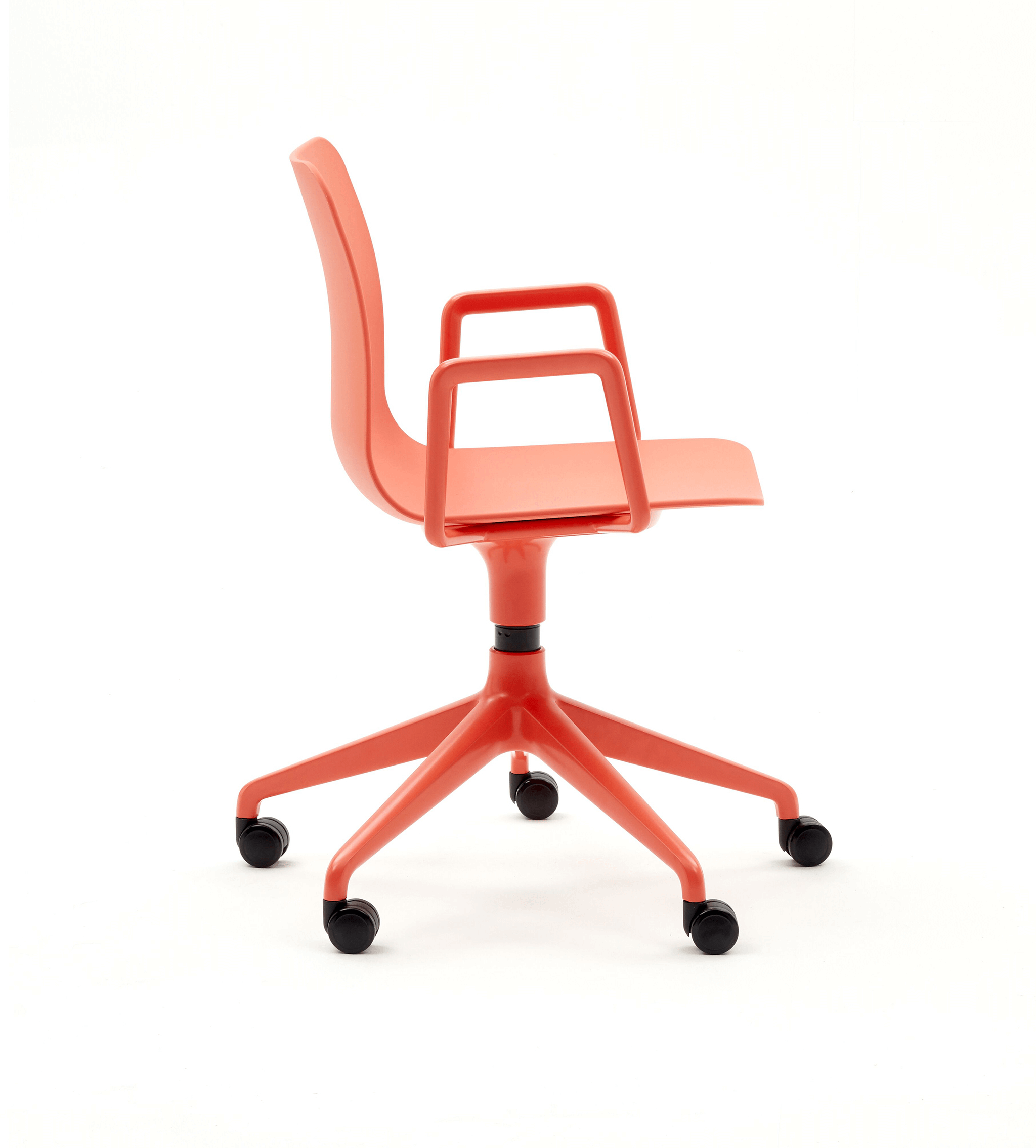 side of a red Polly side chair