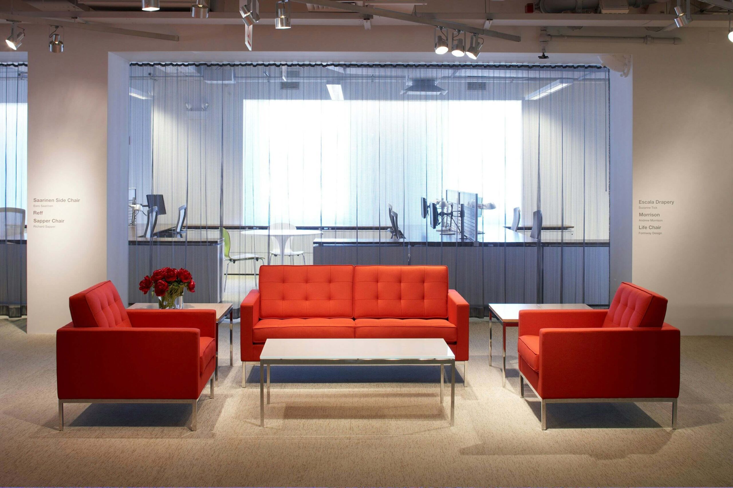 three red Florence Knoll Lounge Chair