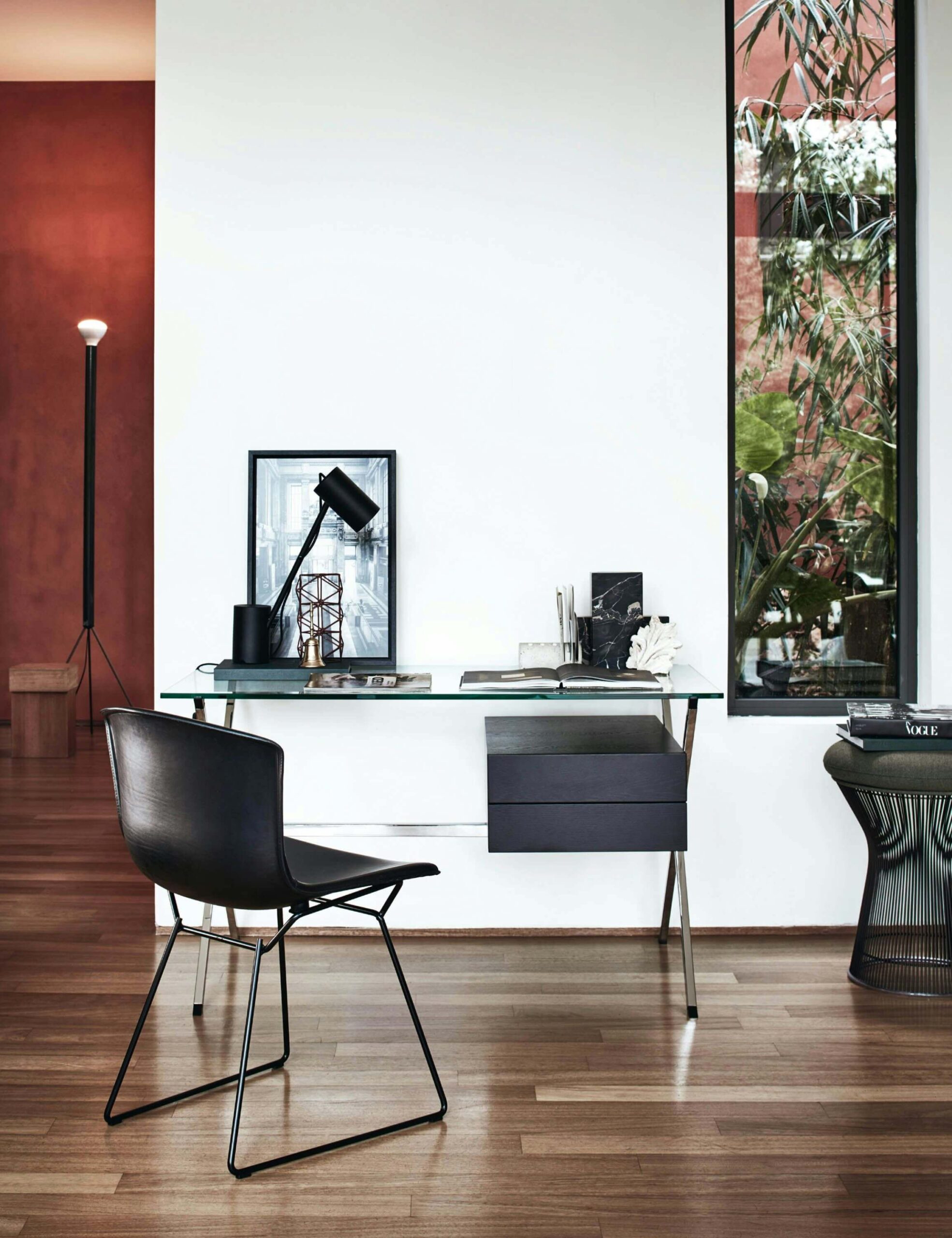 Platner stool wirh a desk table