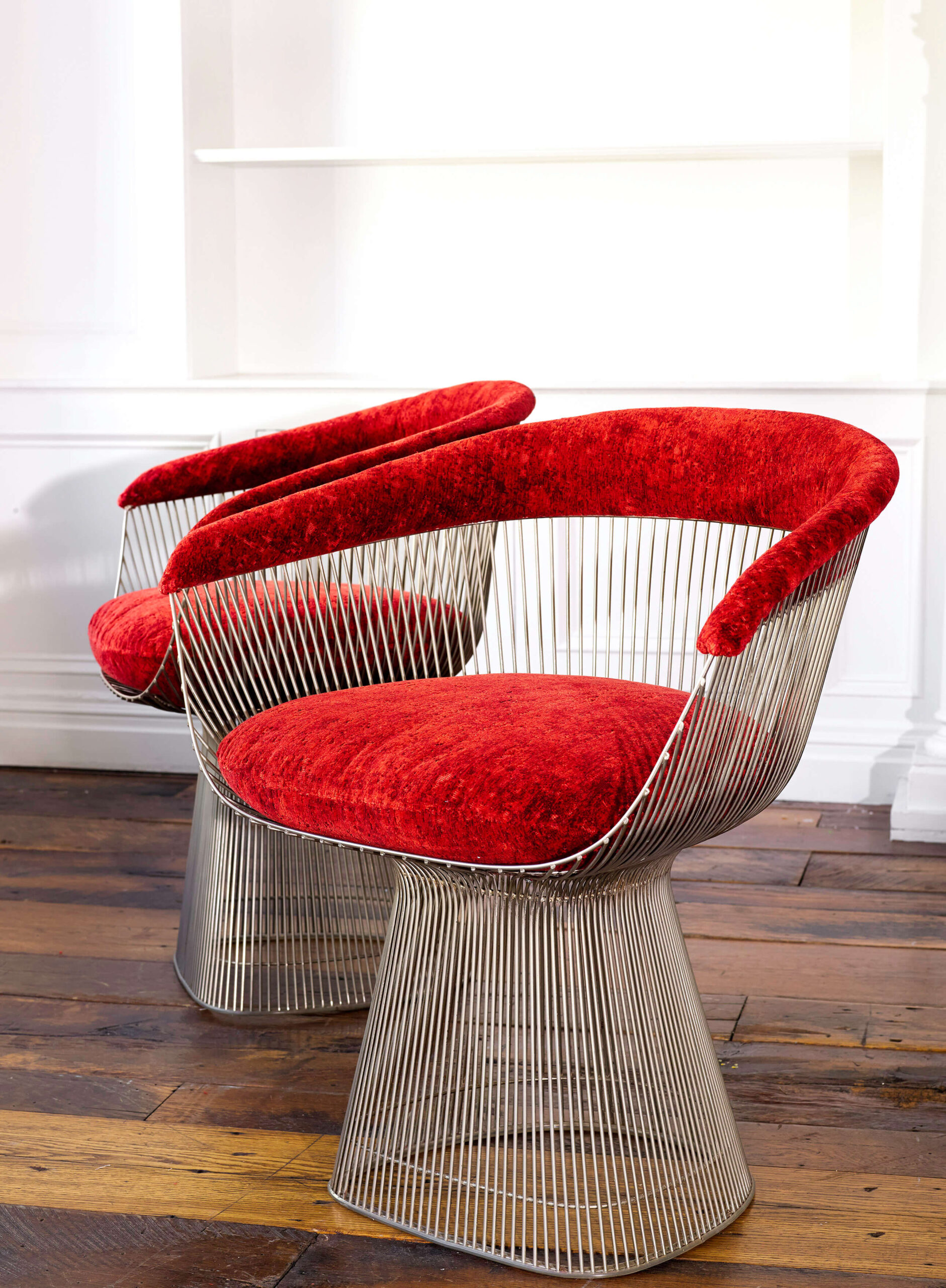 Platner Arm side chair in red velvet arms and seat
