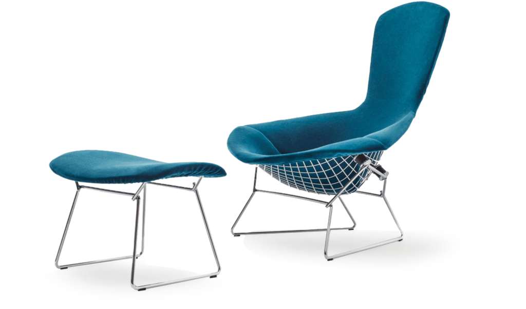 bertoia bird chair knoll blue colour with metalic frame