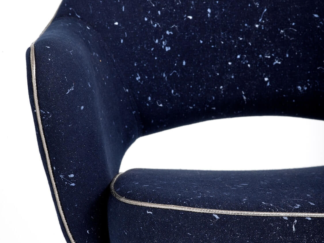 Saarinen Armchair wood Legs arm detail with velvet