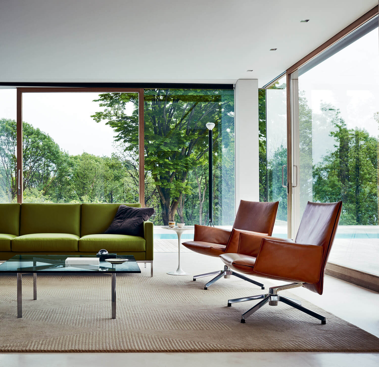 Barcelona table with leather furniture