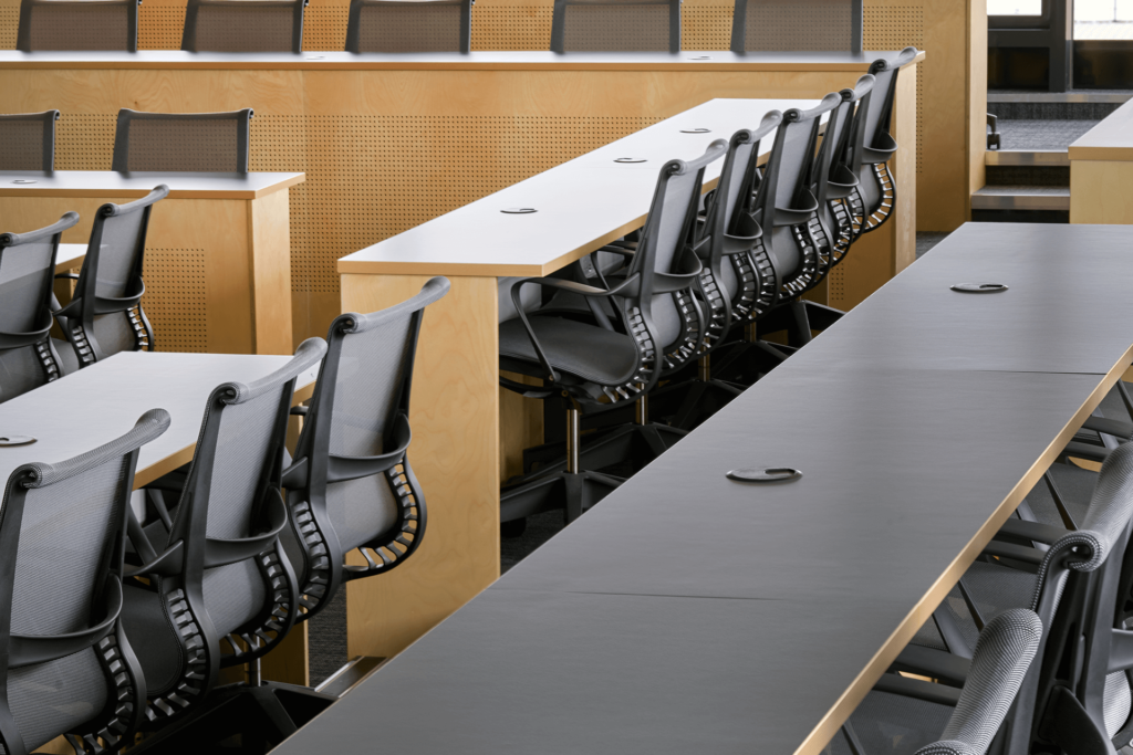 zoom in of a conference room at a university campus