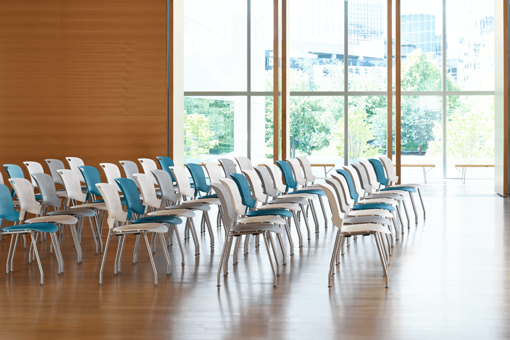 universitu conference area featuring coloured chairs