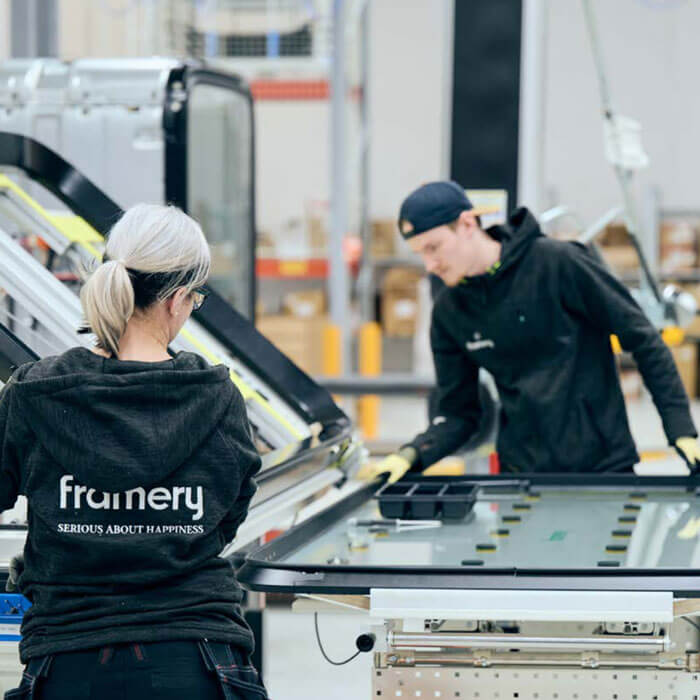 framery soundproof sustainable manufacturing with two workers
