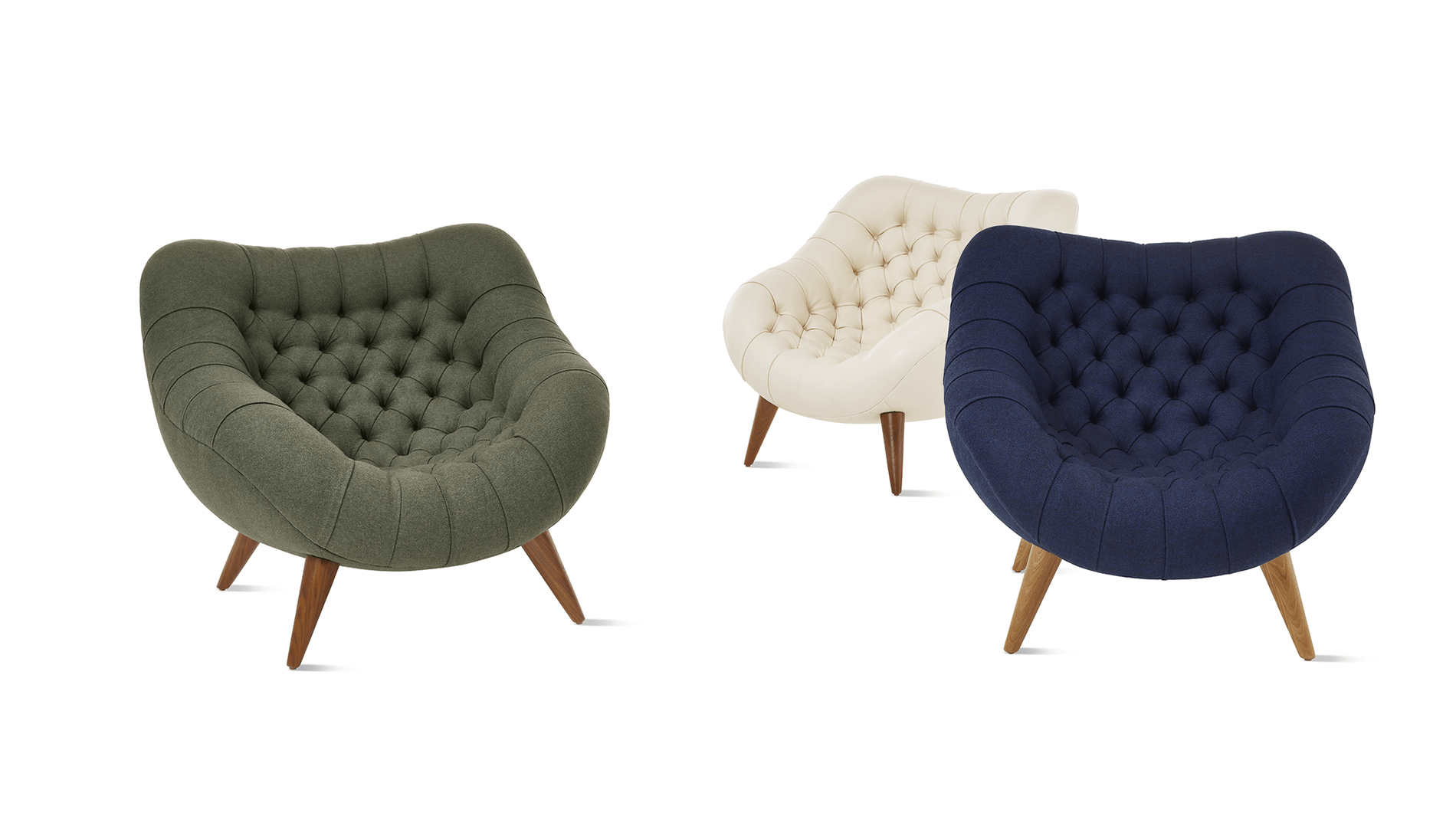 three rohde easy chairs in white background