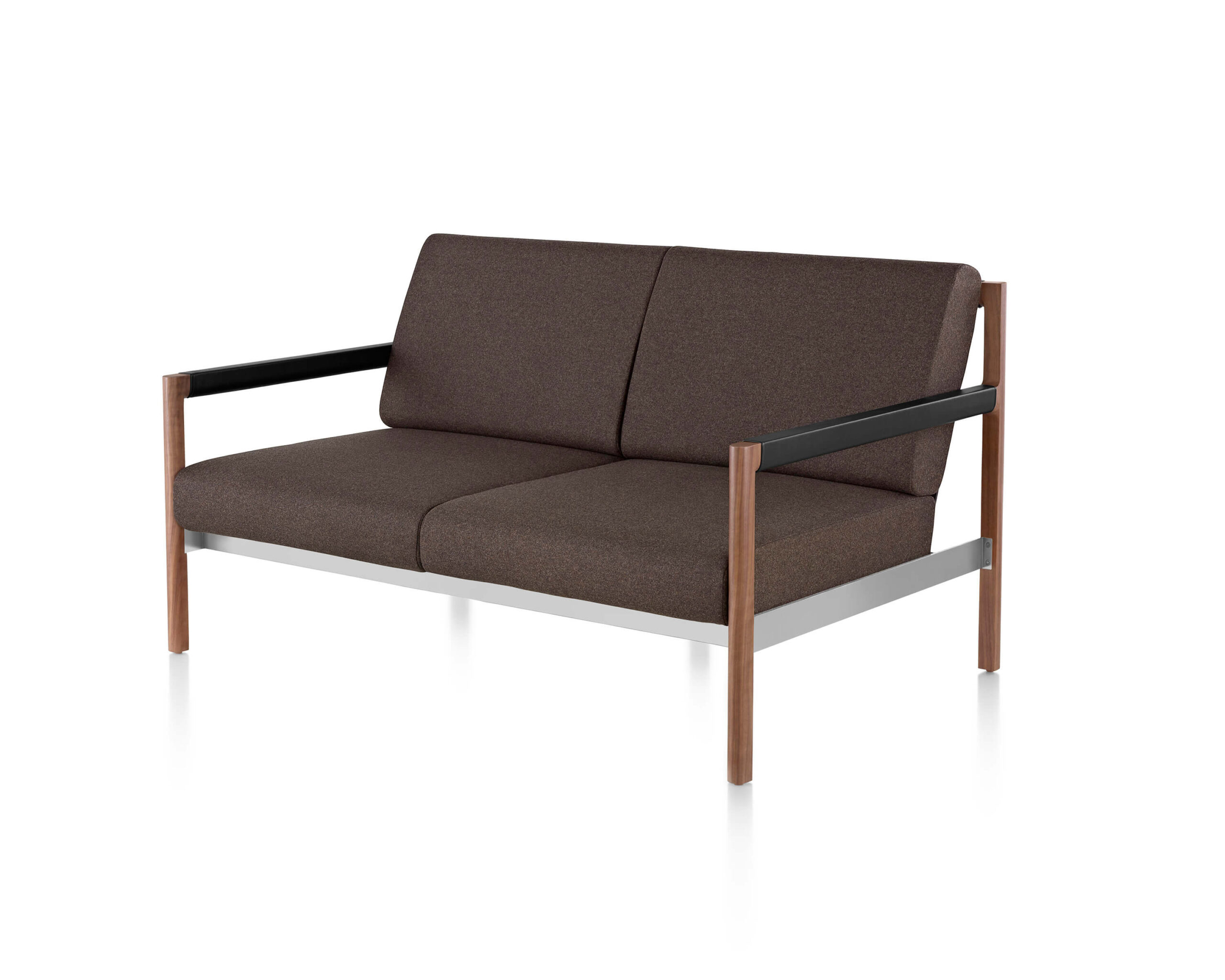 a two seat Brabo Sofa and Settee with wooden arms in brown upholstery