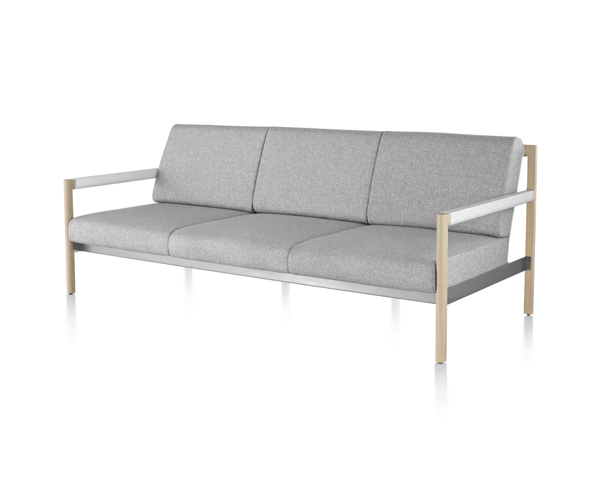 a three seater Brabo Sofa and Settee with white wooden arms in a white room