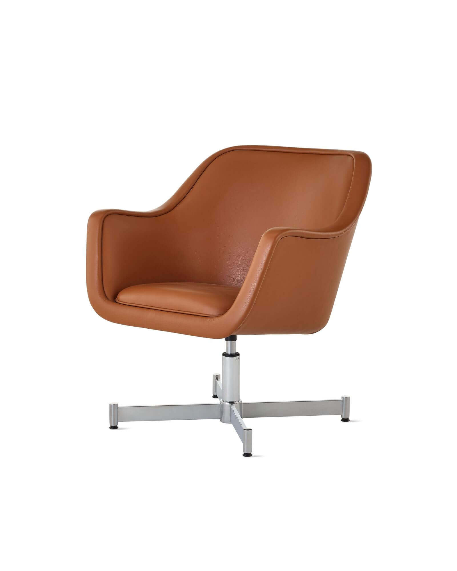 a red Bumper Lounge Chair with a polished alumunium base in a white room