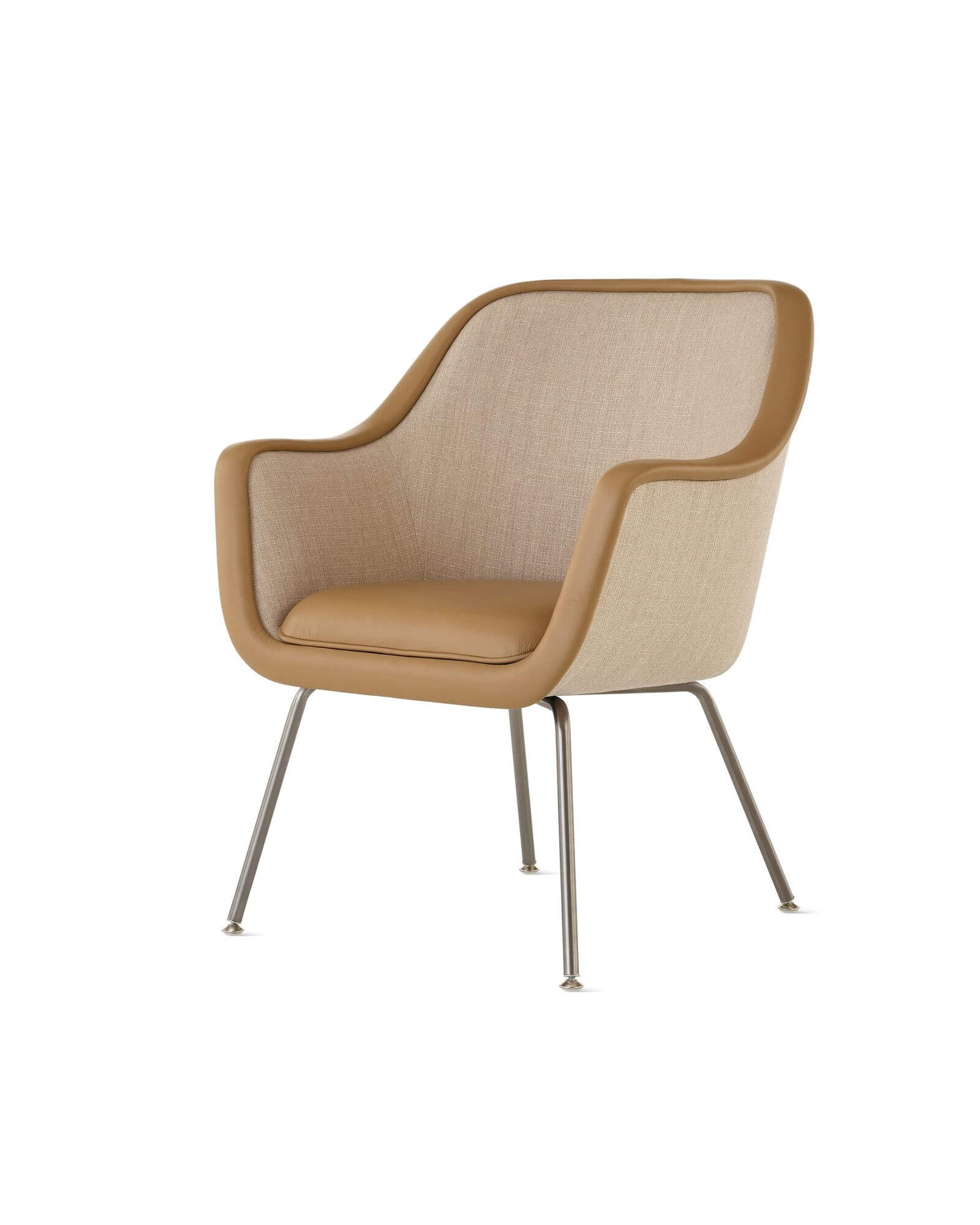 the front side angle of a light brown Bumper Side Chair with aluminium legs