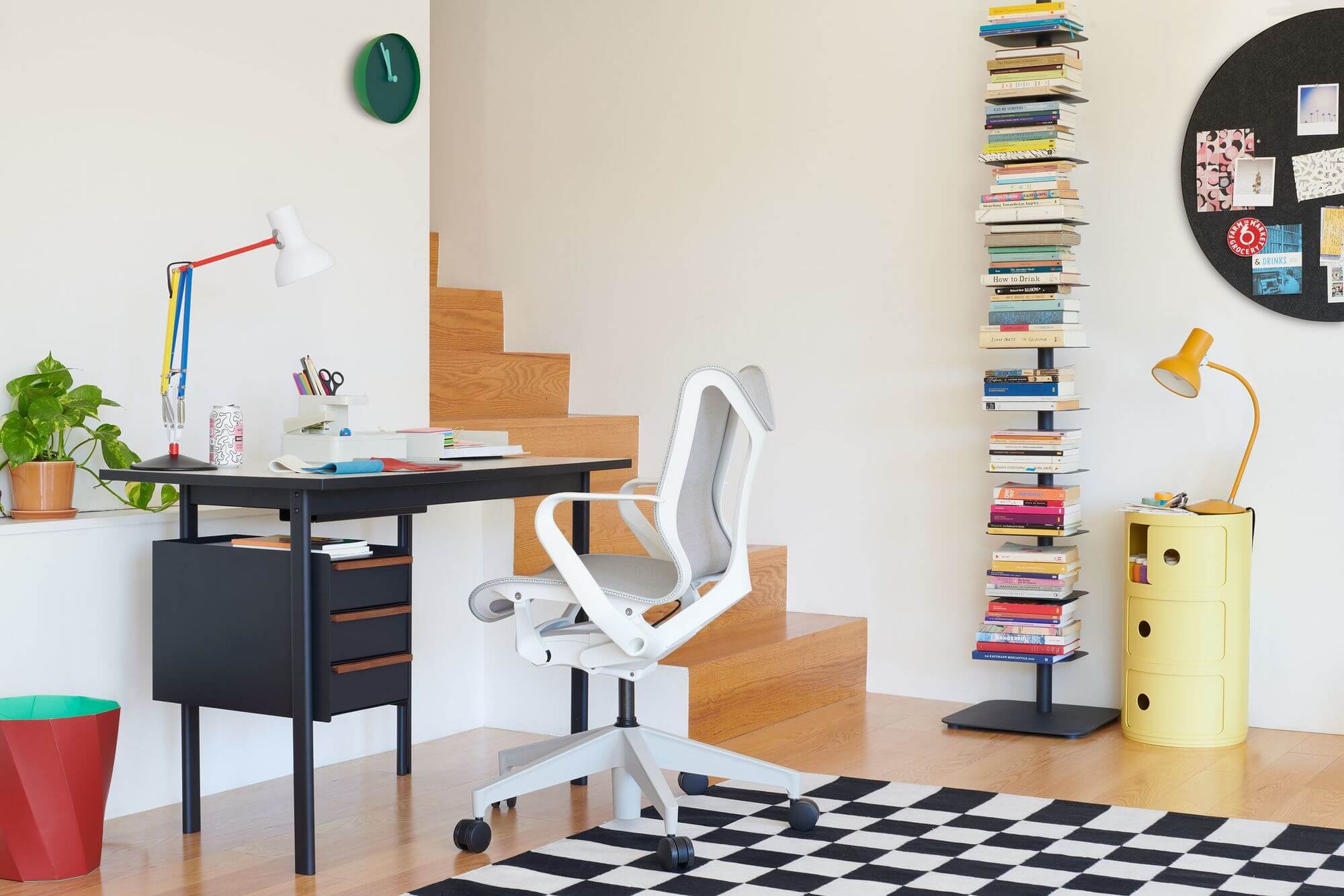 a minimalistic and colourful worksetting featuring a Mode Wooden Top Desk