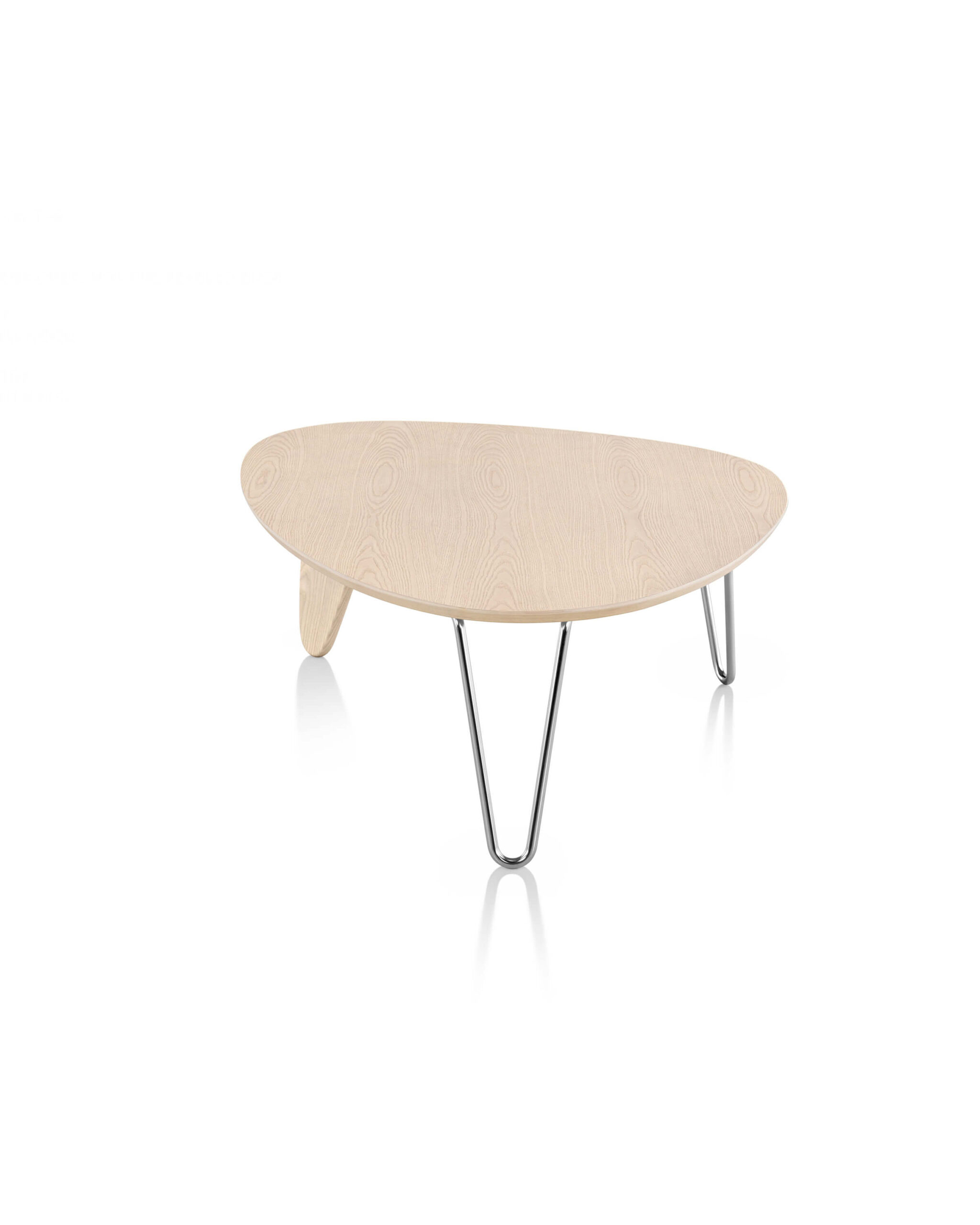 the side angle of a white timber Noguchi Rudder Side Table in a white room