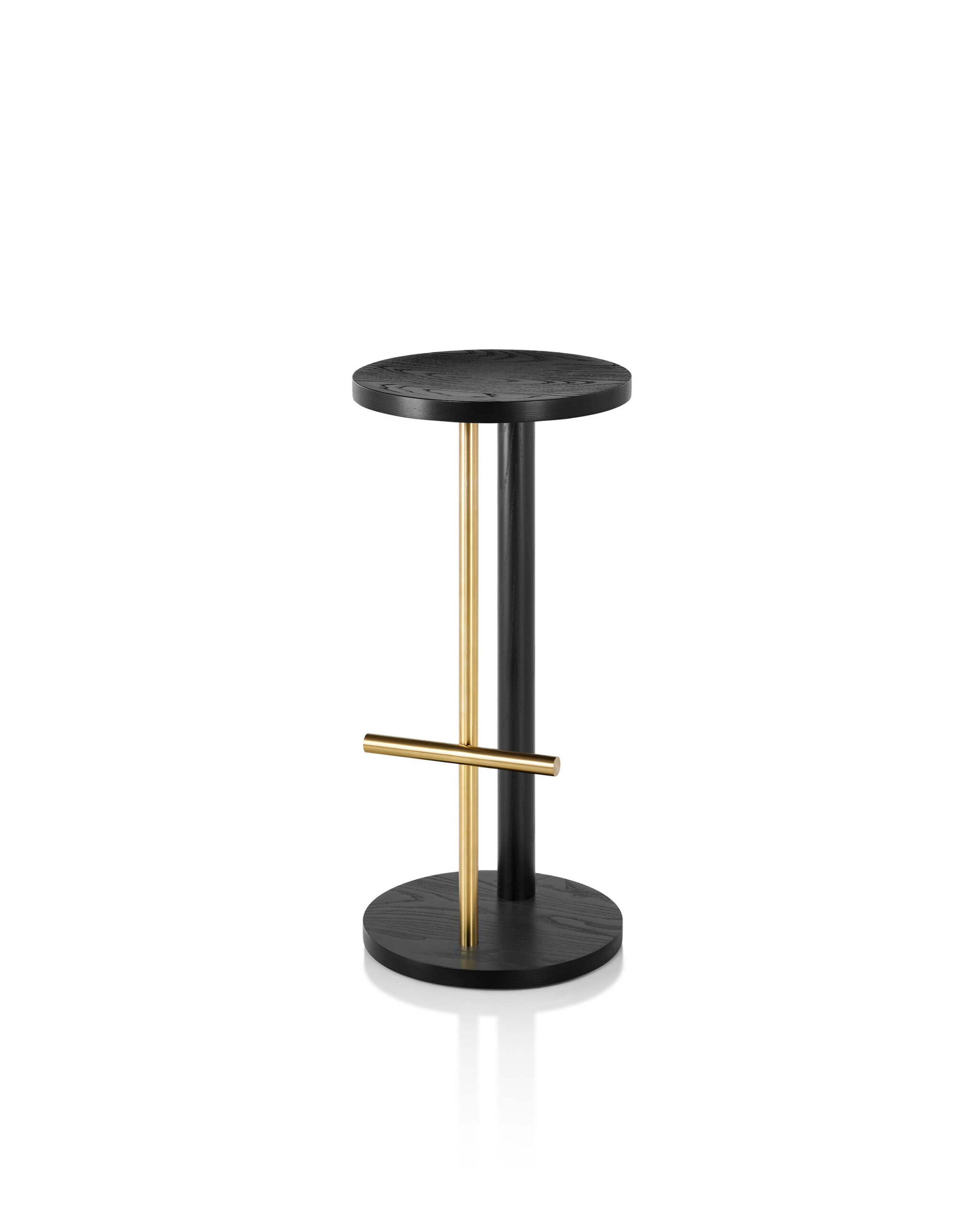 the side angle of a black Spot Wooden Barstool in a white room