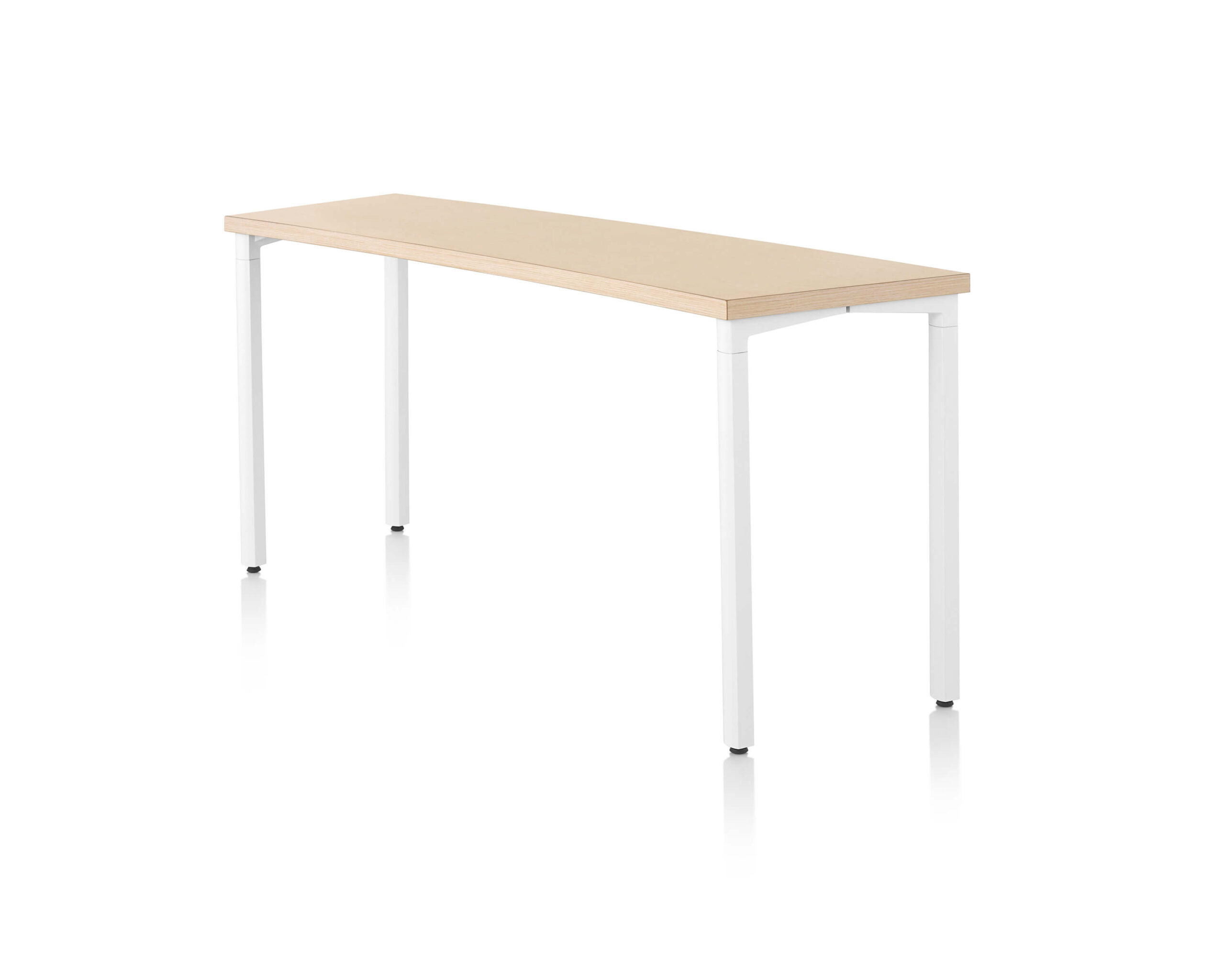 a narrow wooden top Everywhere Multi-Purpose Table with white legs in a white room
