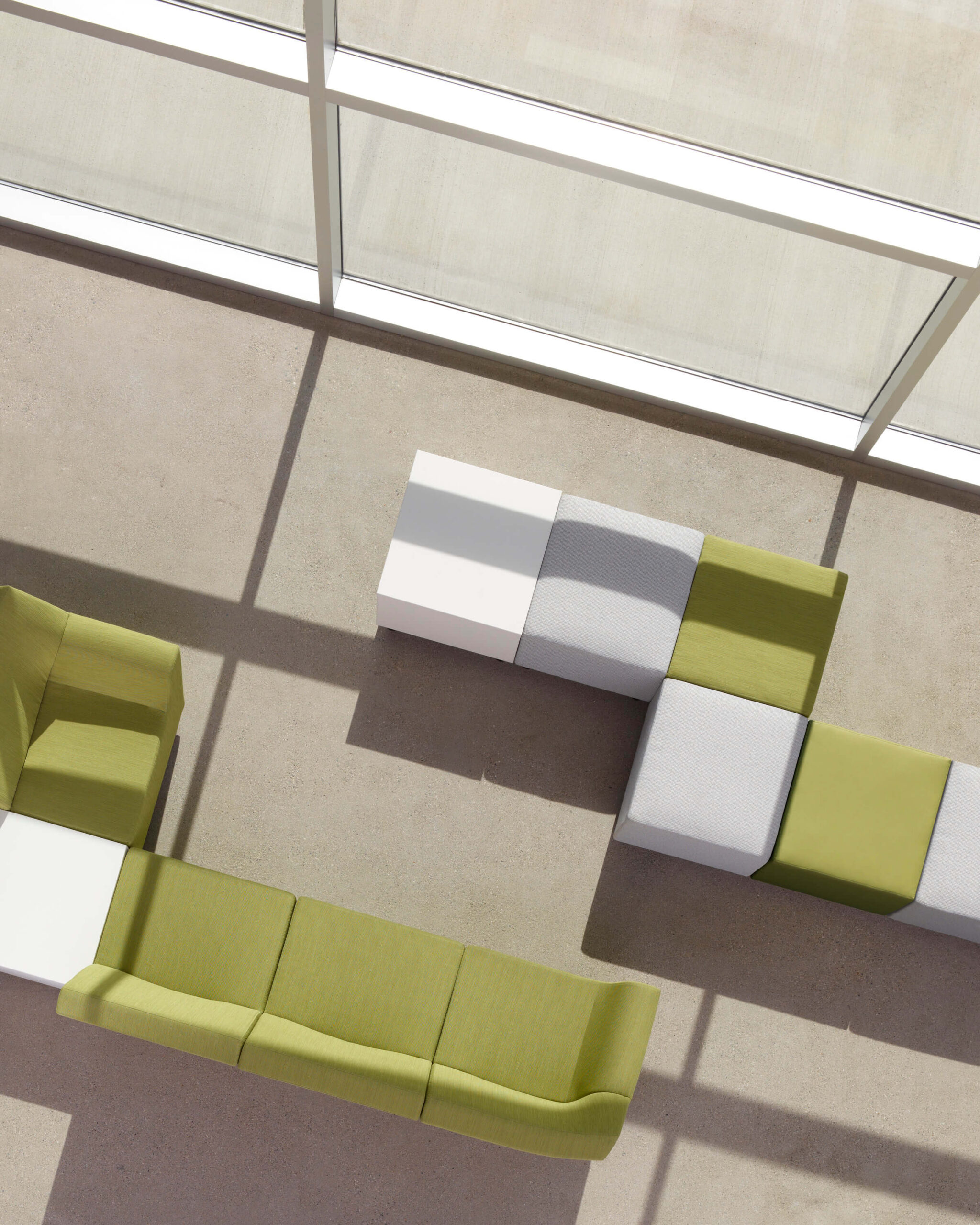 the top view of a Swoop Modular Lounge Sofa set in grey and green colour