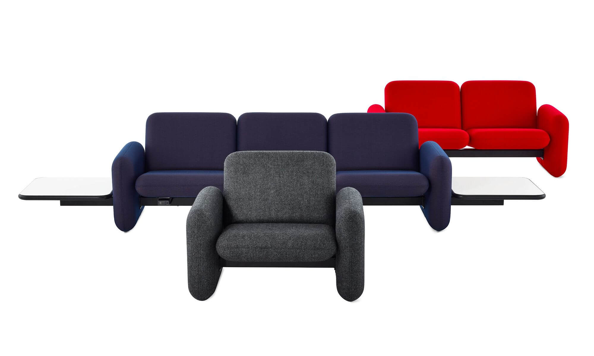 three Wilkes Modular Sofa Group in red blue and grey marle