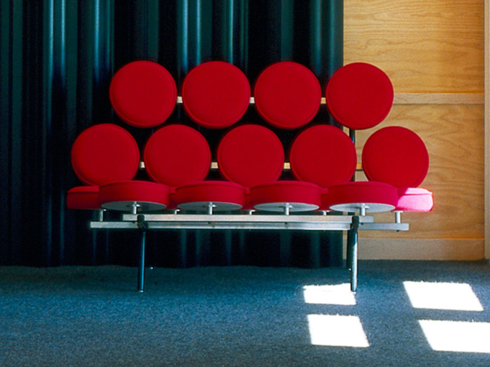 the front of a marshmallow sofa in red colour