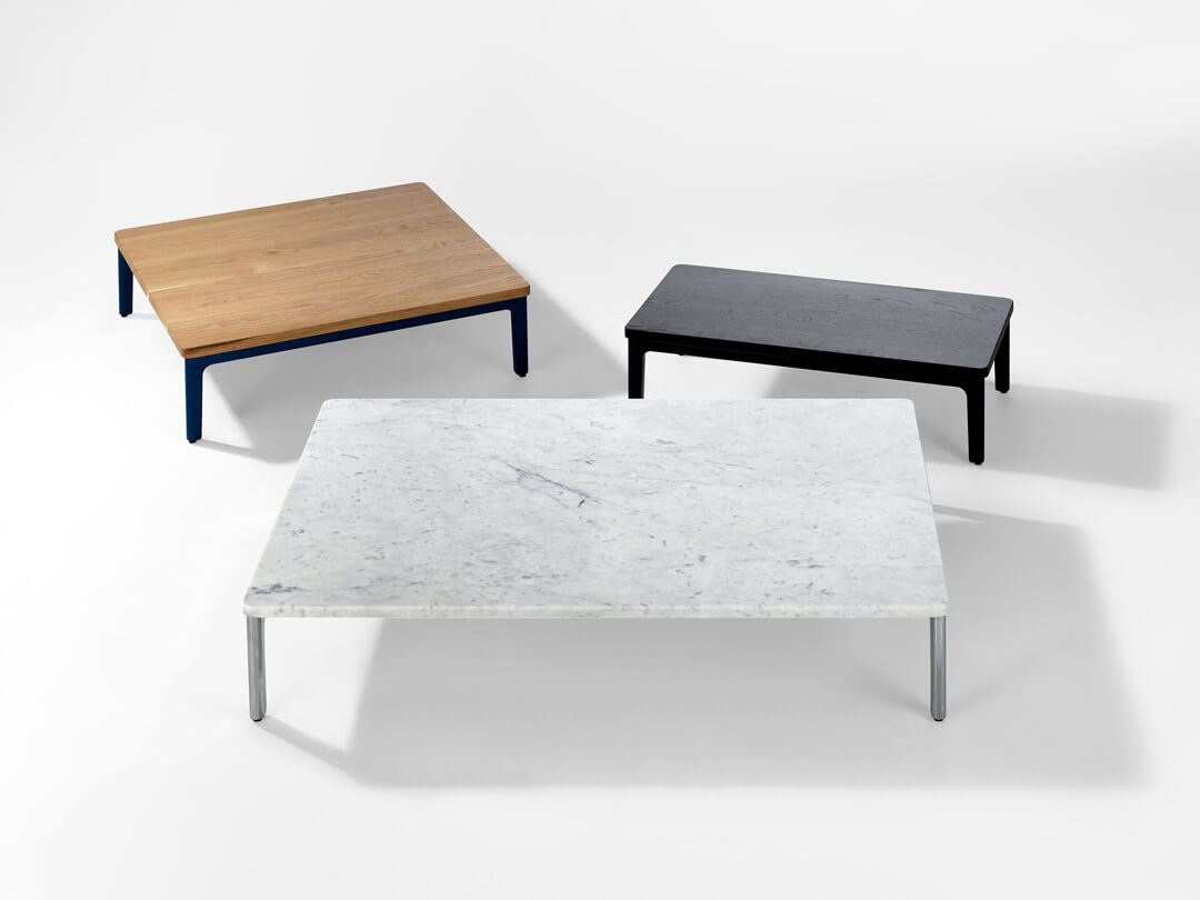 three different mimo side coffee tables by naughtone in a white room
