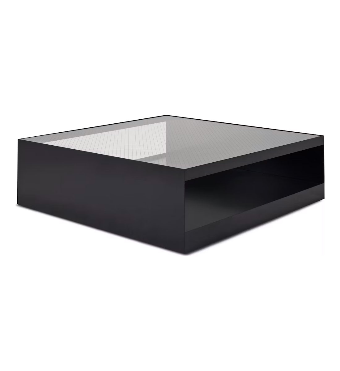 the side angle of a black D Urso Occasional Table by knoll in a white room