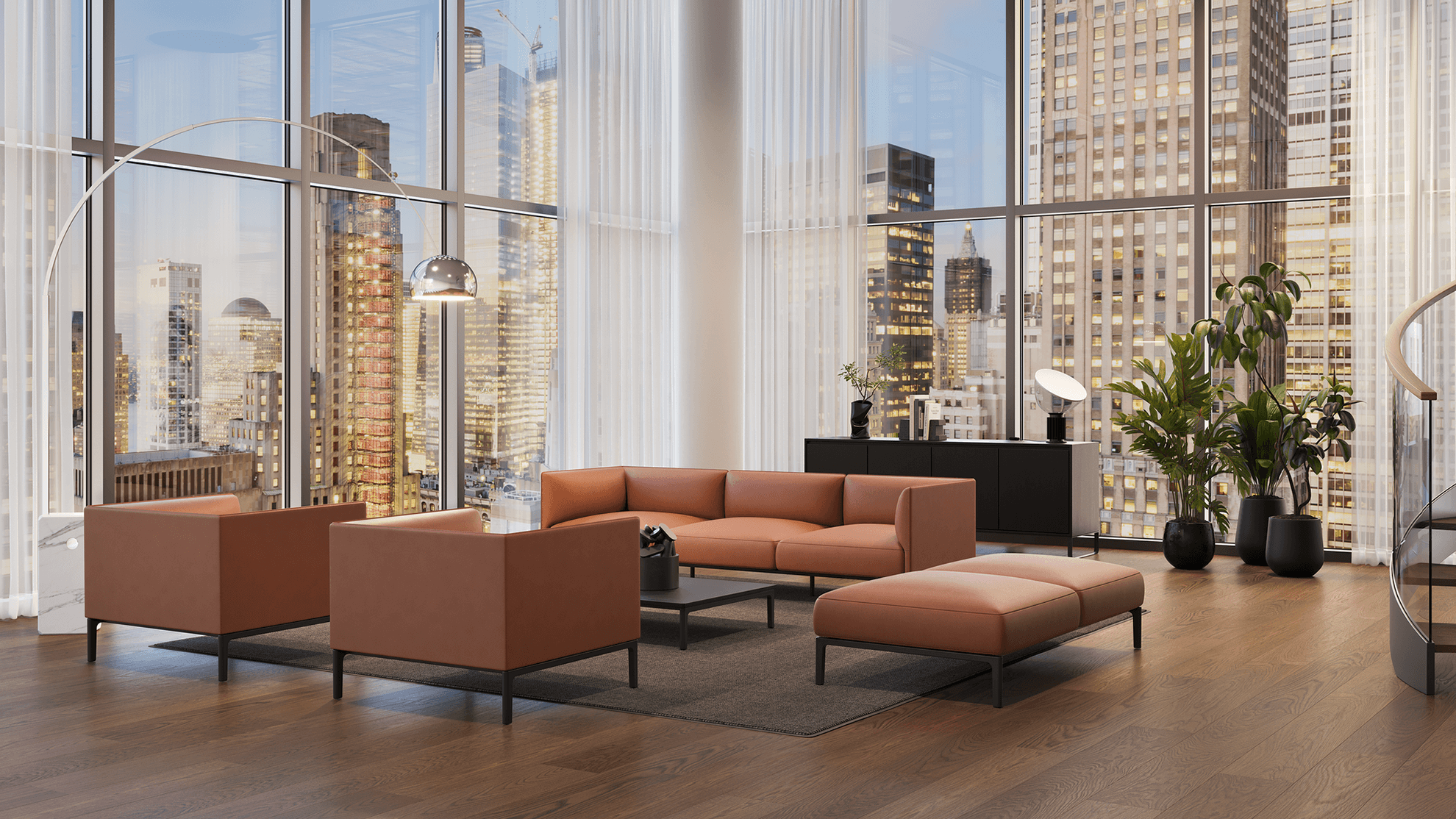 Mimo Lounge Chairs and sofa in a midern lobby area
