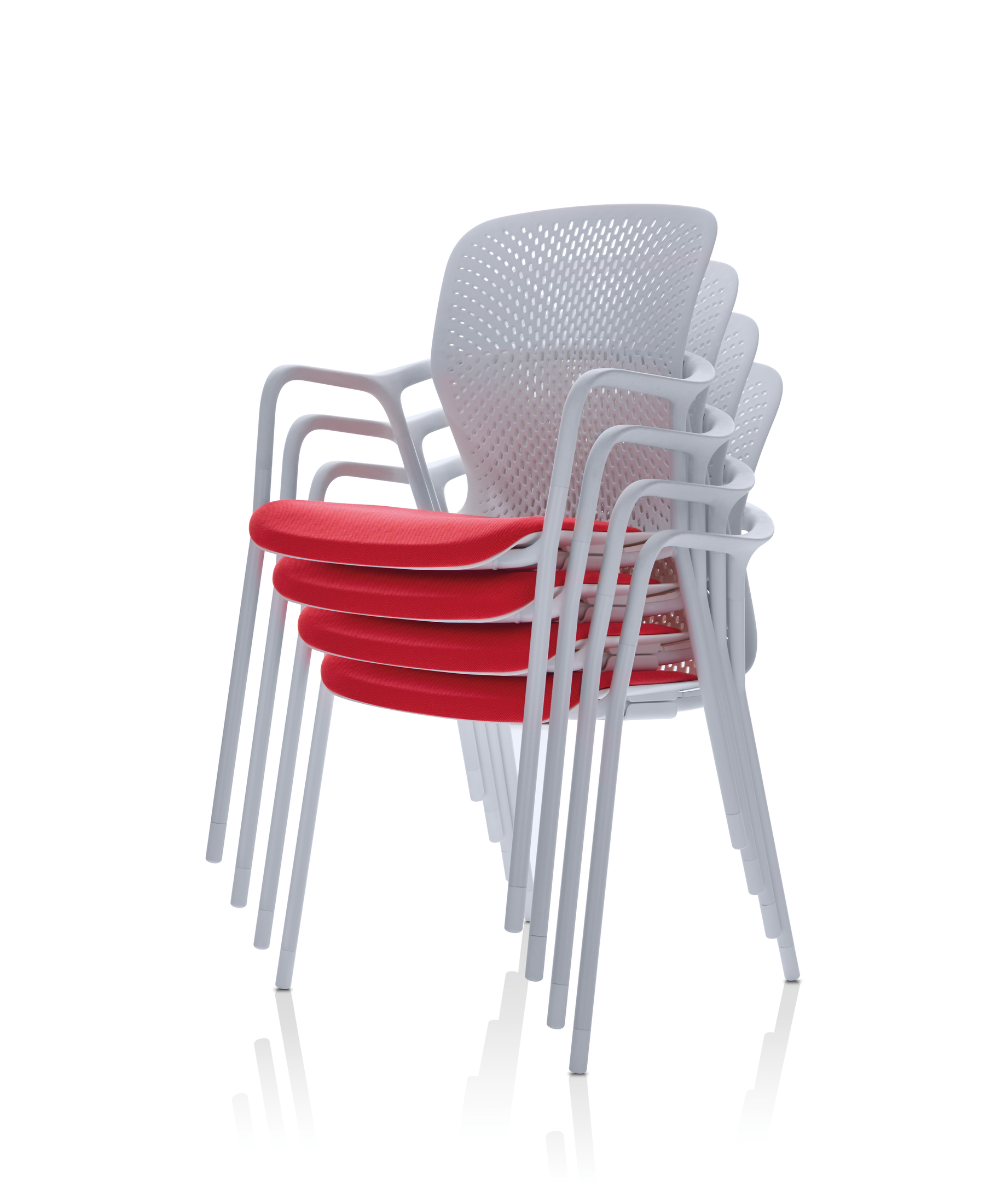 the front side angle of a keyn stacking chair in a white room